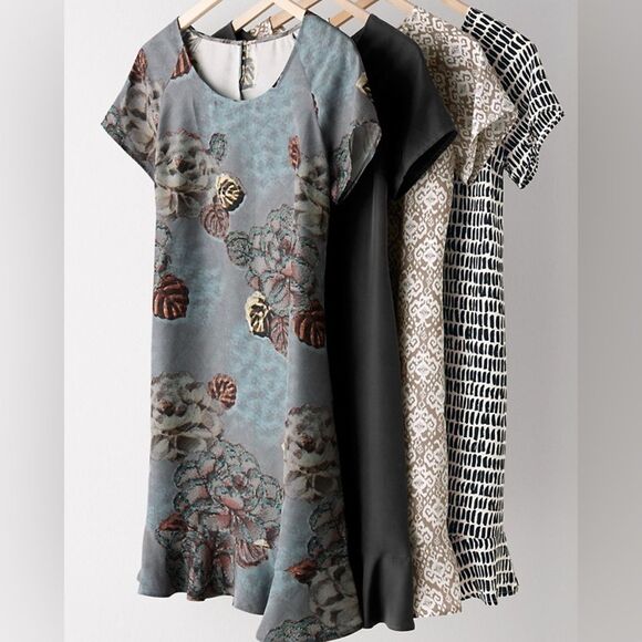 Garnet Hill Olivia A-Line 100% Silk Dress Floral Scoop Neck Short Sleeve Sz 04 - Picture 16 of 16